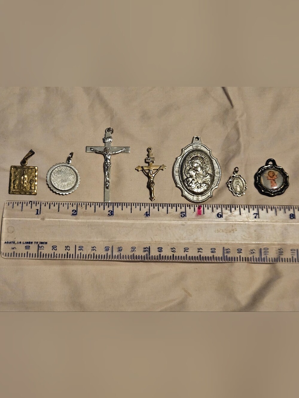 Vintage Religious Medals & Crucifix Pendants Lot of 7 - Picture 2 of 16